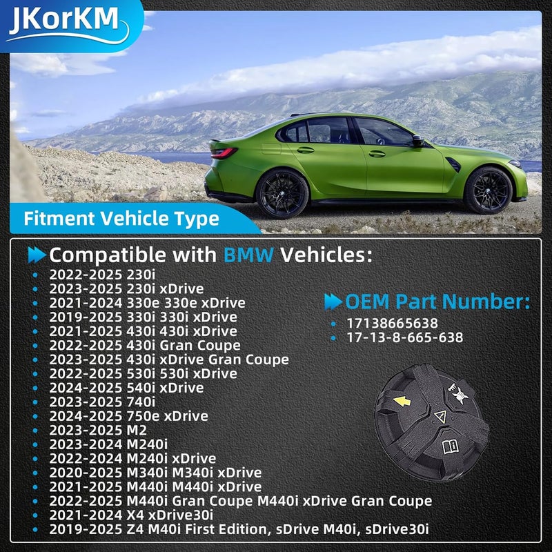JkorkM 17138665638 Coolant Expansion Tank Cap Compatible with BMW 2019-2025 230i 330e 330i 430i 530i 540i 740i 750e M2 M240i M340i M440i X4 Z4 2.0L 3.0L Replaces OEM 17-13-8-665-638 - Image 2